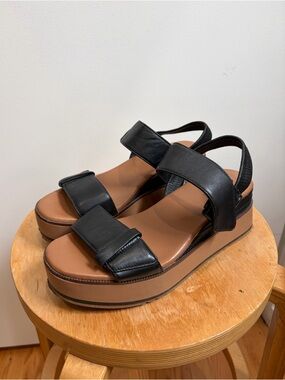 Briana Black Leather Platform Sandal